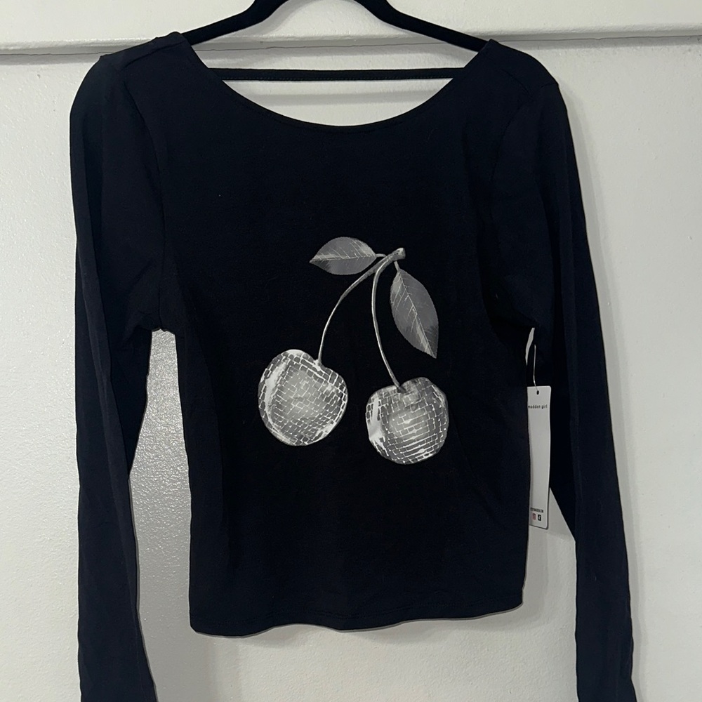 Zara Black Long Sleeve Top with Cherry Design